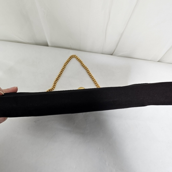 Vintage Coblentz Black Satin Convertible Clutch Evening Bag Gold Chain Hinge - Picture 5 of 9